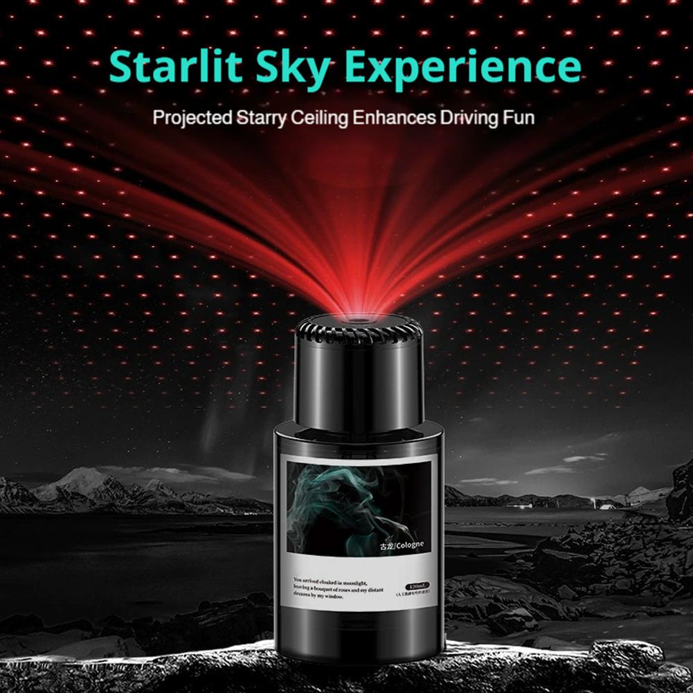Smart Car Air Freshener with Starry Sky Projection | Rechargeable 120ml Diffuser | French Fragrance | Auto On/Off | Odor Purific