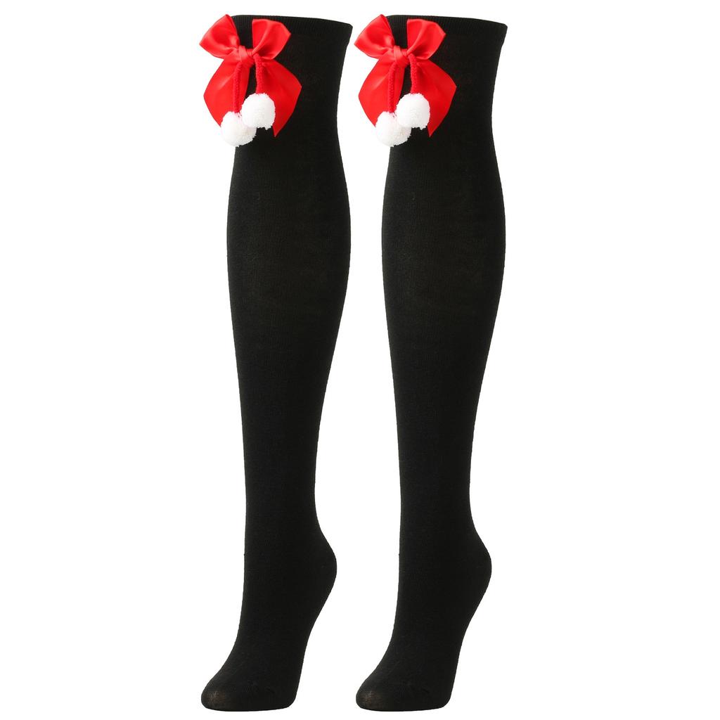 Women's Bowknot Christmas Stocking Pom-pom Socks Over-the-knee Socks