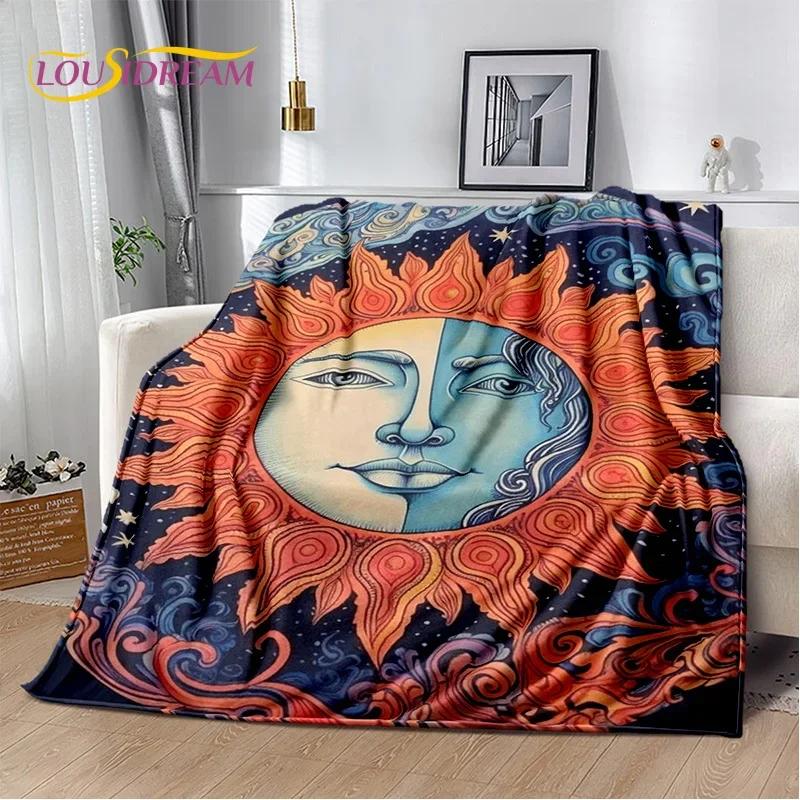 Misteriosa Manta de Franela Suave con Mandala del Sol y la Luna del Tarot para Camas, Dormitorio, Sofá, Picnic, Manta de Tiro para Ocio al Aire Libre, Regalo
