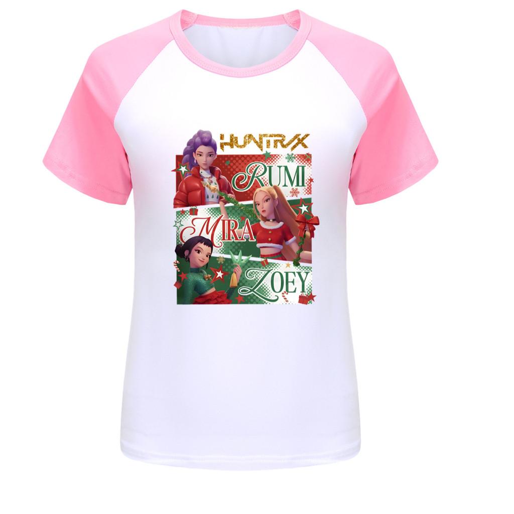 5181 Kids Girls Christmas New Year Rumi Zoey Mira Print Raglan Short Sleeves T-Shirt