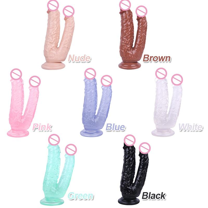 Double Dildos Female Masturbation Double Penetration Both Vagina and Anus Big Penis with Suction Cup Sex Toy Strap On Two Dildo