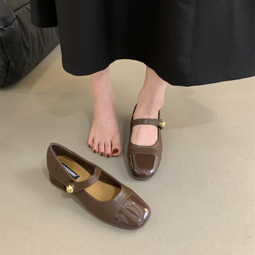 French evening wind light mouth single shoes women's middle heel 2025 autumn Korean version retro gentle temperament fairy thick heel Mary Jane