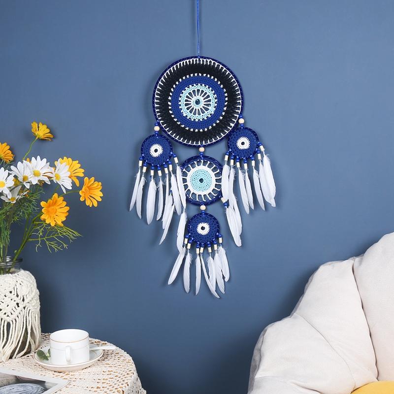 Vintage Bohemian Blue Feathers Dream Catchers Large Wind Chimes Window Hangings Home Decorations Bedroom Wall Pendants For Girls
