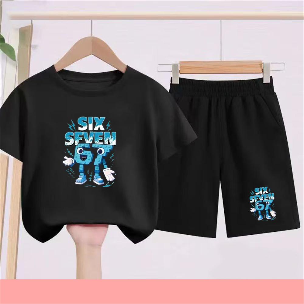 

Summer Cartoon 67 Print Men s Short Sleeve T-shirt Set Men s White Black T-shirt Shorts 2pcs Outdoor Casual Women s Set Clothing XXS