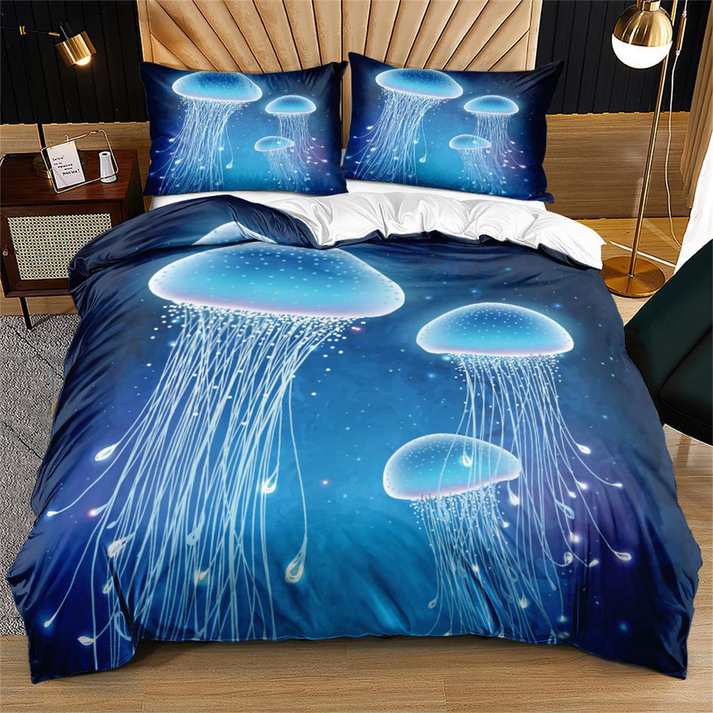 3D Printed Design Jellyfish Duvet Cover Pillowcase 2/3pcs, Microfiber Bedding Set Adult Boy Girl Bedroom Children Single Double