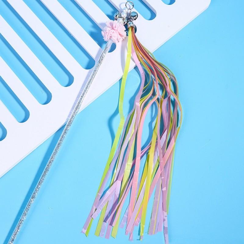 Cat Toy Rainbow Tassel Cats Stick Long Handle Cat Toys Interactive Tassel Toys for Cats Teasing Pet Toy with Bell Pet Supplies