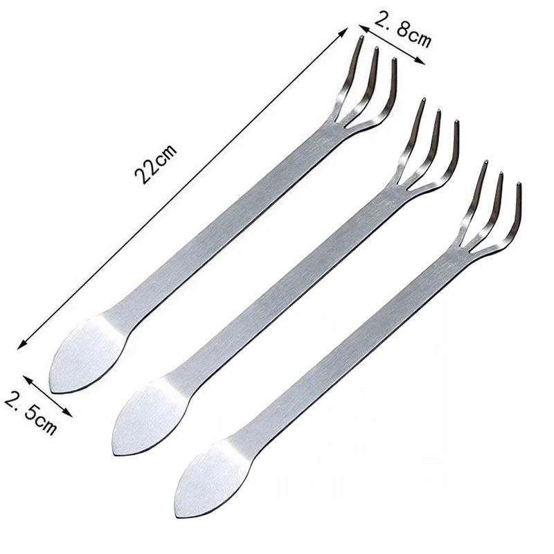 

**Тройная упаковка**: Двусторонние грабли для бонсай из нержавеющей стали и почвенный нож**