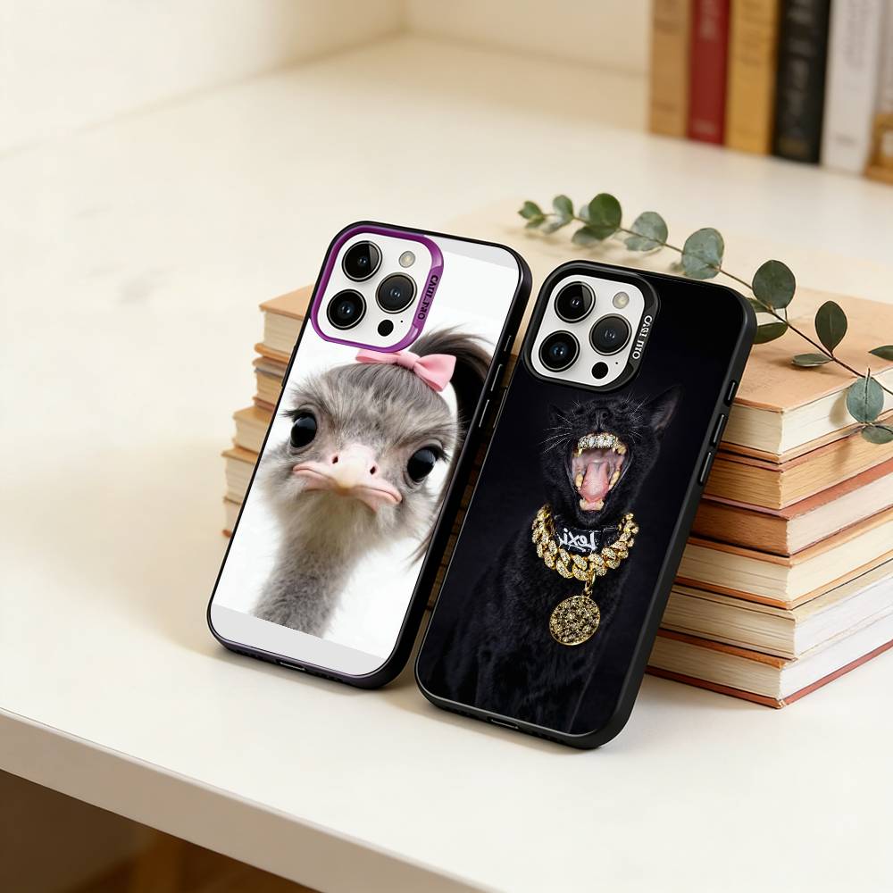 D-Funny Animals Phone Case For iPhone 17,16,15,14,13,12,11 Plus,Pro Max,XS,Colorful Silver Phone case Funda Cover