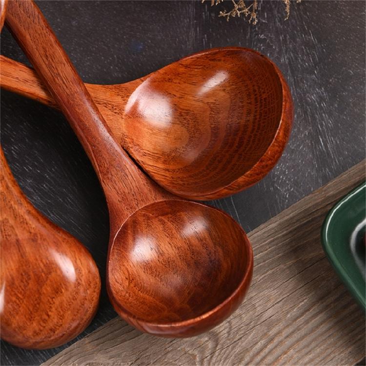 Curving Handle Wooden Kitchens Spoon For Soup Porridge Stirring Serving Heat Resistant Solid Wood Utensils Japanese Style Designs