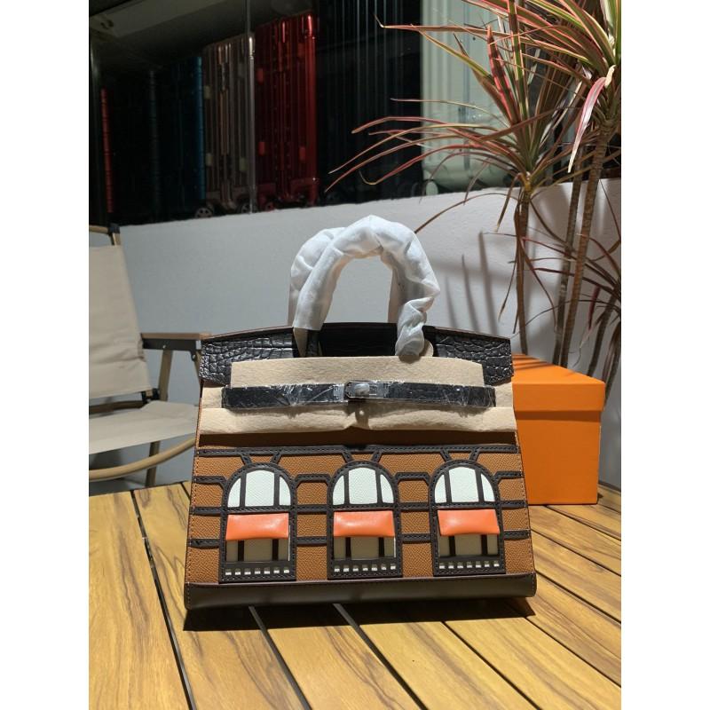 20cm Small House Croc-Embossed Leather Tote Bag Womens Daily Handbag Urban Style