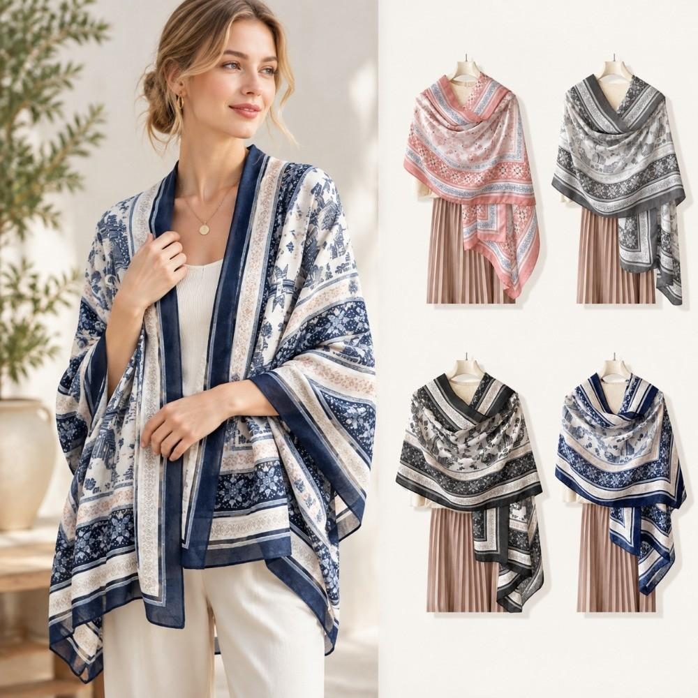 Multi-Purpose Ethnic Print Shawl Large Size Travel Cover Up Retro Beach Wrap Shawl For Women