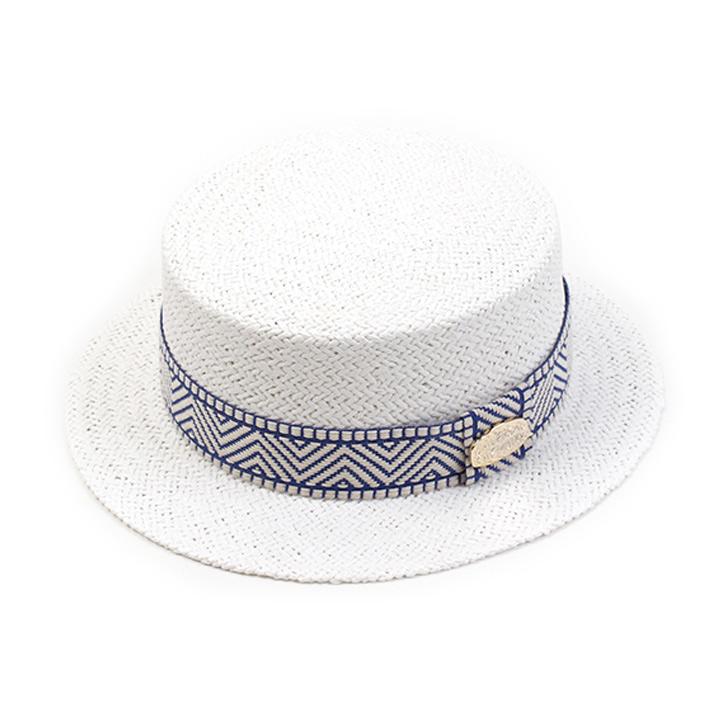 Yunibeosyeolkemiseuteuli Blue Mono Line White Flat Short Panama Hat Summer Fedora