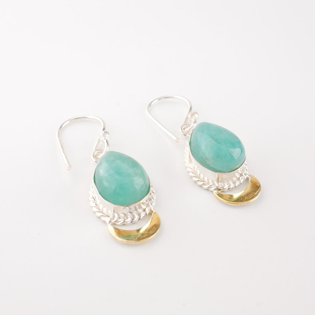 Amazonite Gemstone 925 Solid Silver Jewelry Handmade Earrings 1.5" Gift For Wife EE-162-30