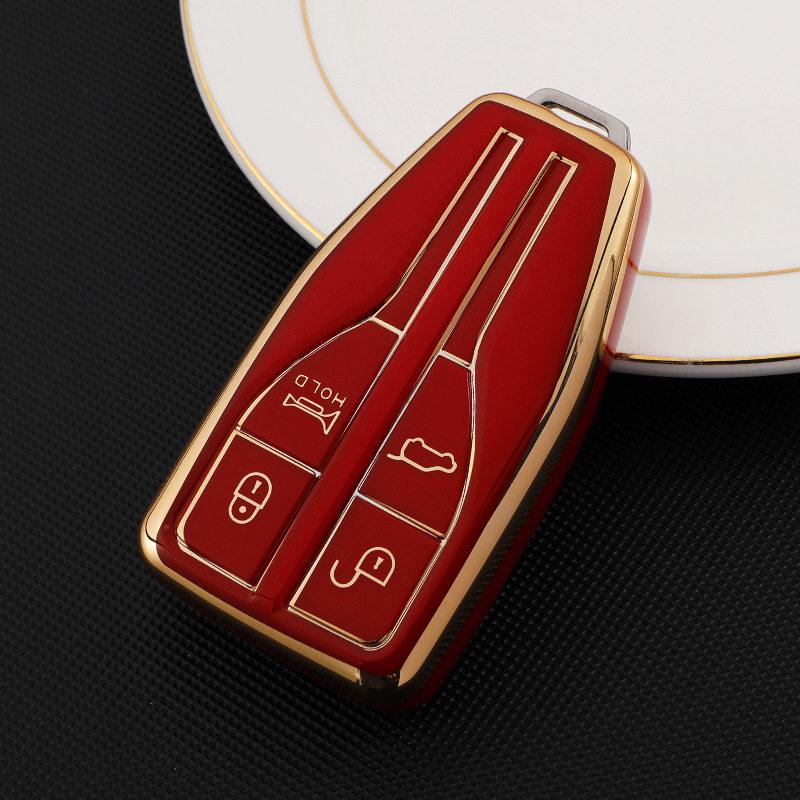 FAW Hongqi HS5 HS7 Key Case: Women's Hot Selling Soft TUP Rubber with Gold Edge H9 Car Protective Shell