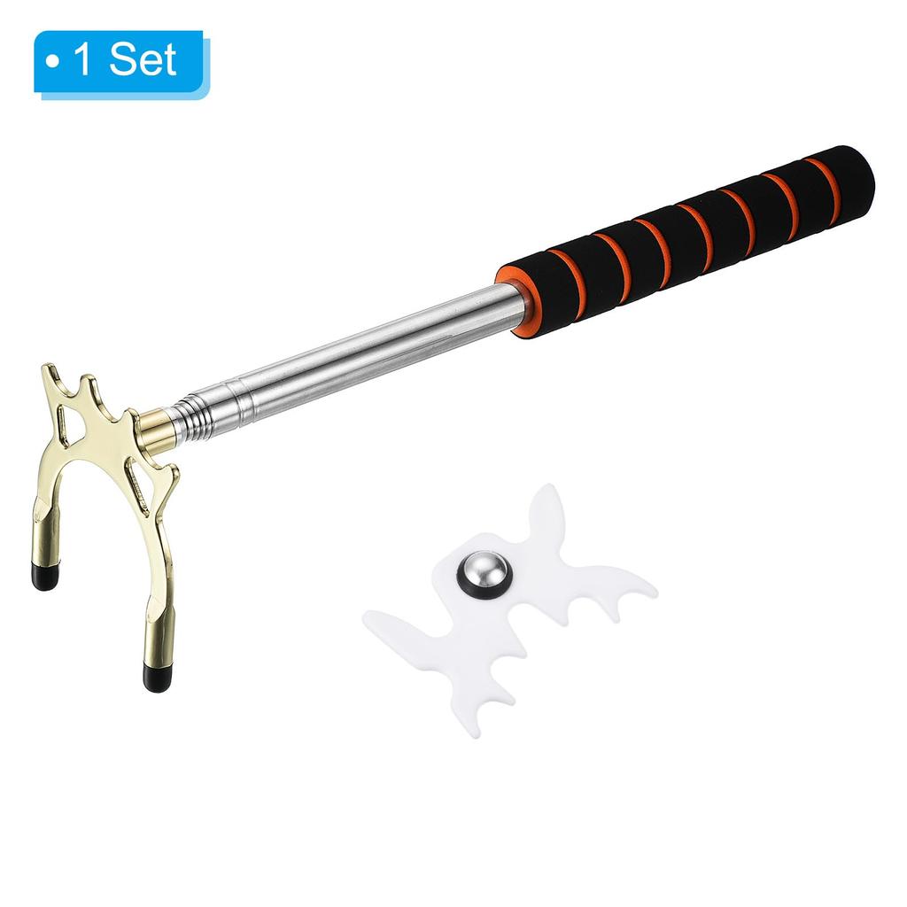 PATIKIL Telescopic Billiard Cue Stick Bridge, Pool Cue Accessory with Detachable Metal Hybrid Bridge Head for Pool Table Play, Gold/White