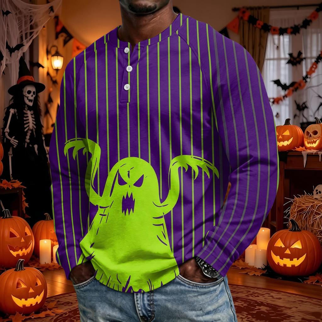 Men's Long Sleeve Shirt Loose Fit Casual Top for Halloween and Everyday Wear