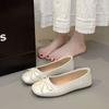Bow square head flat sole shoes women's summer 2025 new retro versatile silver light mouth gentle beanie shoes