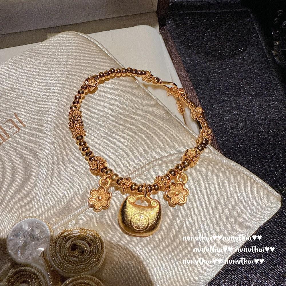 Chisel Engraving Money Bag Small Flower Lucky Bead Coiling Bracelet, New Chinese Style, Copper Coin Beaded Bracelet, Red Rope Cinnabar Wheat Ears