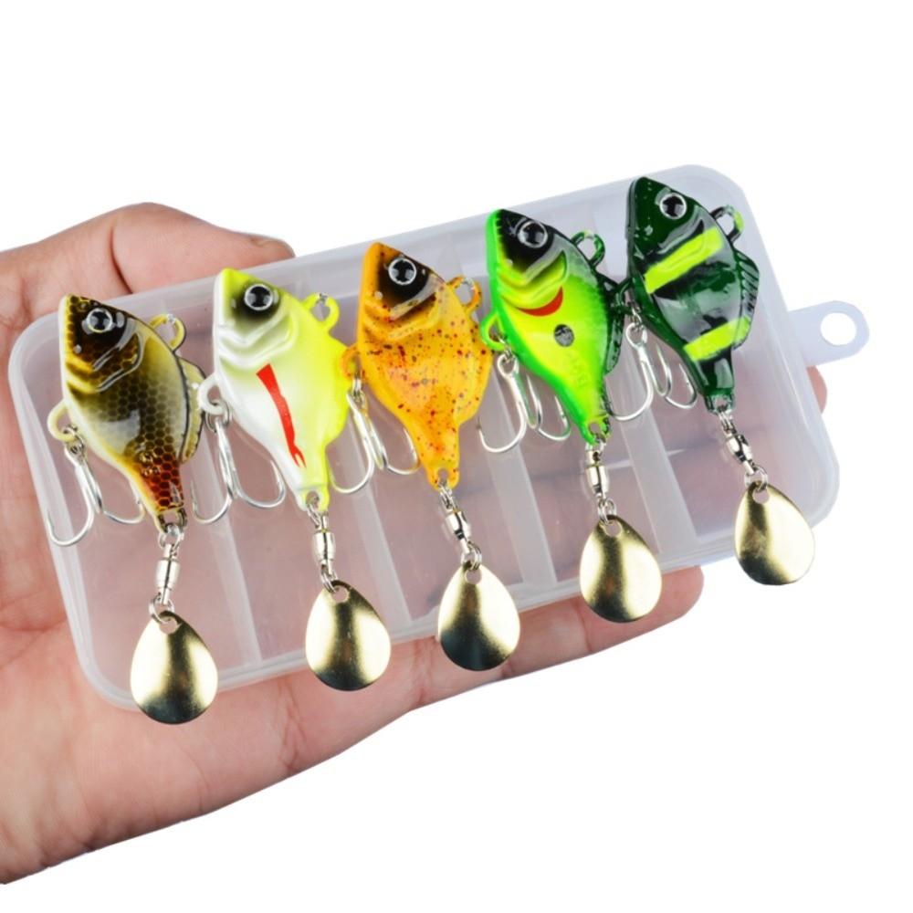 5pcs Rotating Glitter Fishing Lures Kit Vibration Bait Fishing Lures Hooks Beach Boat Fishing