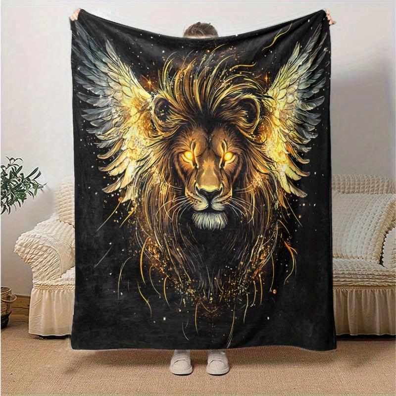 1pc Golden Winged Lion Blanket  Soft and Warm Home Decorative for All Seasons, Living Room, Travel, Camping, Car Blankets