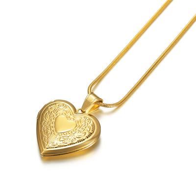 Romantisch hartvormig fotomedaillon met hanger, goudkleurige roestvrijstalen gedenkketting voor vrouwen, mannen en geliefden. Sieradencadeau.