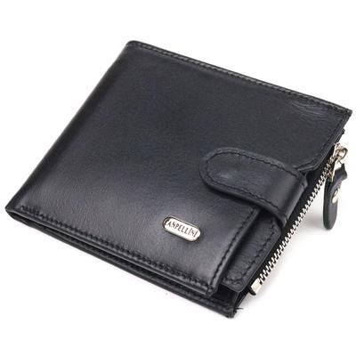 Portefeuille horizontal élégant pour hommes en cuir véritable lisse CANPELLINI Purse 21505 Noir