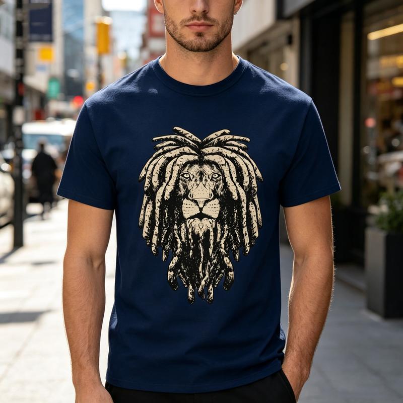 Rastafarian Lion of Judah Dreadlocks Print Tshirt Unisex Summer Hip Hop Streetwear Crew Neck Cotton Blend Tee