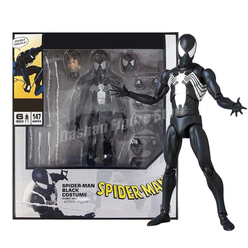 Mafex 147 Black Spider Man Action Figure PVC Collection Decoration Maf Venom Peter Parker Movable Figurine Model Toys for Gifts