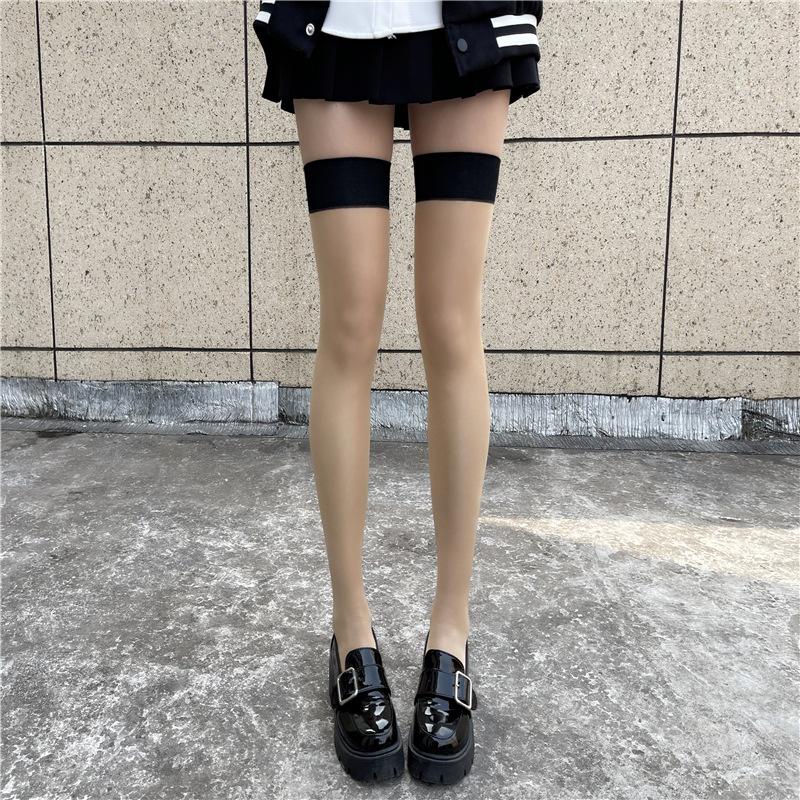 

New Thigh High Stockings Women Long Patchwork Sexy Transparent Over Knee High Nylon Lolita Red Black Socks Stockings Dropship One Size