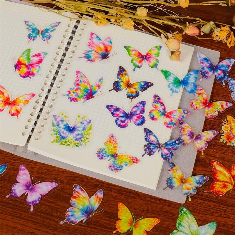 56PCS Bright Colorful Butterfly PET Sticker Aesthetic Decoration Scrapbooking Stationery DIY Hand Accounting Supplies for Kids