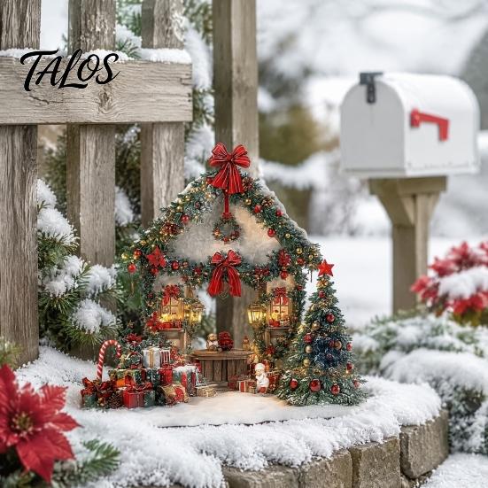 Decorative Garden Stakes for Christmas Cottage Stake, Acrylic Snowy House Yard 2D European Style Inserts Flat Winter Holiday Ornament Lawn Pathway