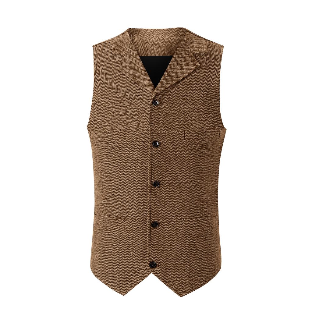 Men's Slim Fit Single-Breasted Herringbone Suit Vest for Wedding and Groomsman
