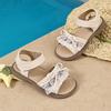 Girls Open Toe Sandals Lace Pearl Bowknot Decoration Adjustable Strap Comfortable Sole Casual Footwear for Little Girls