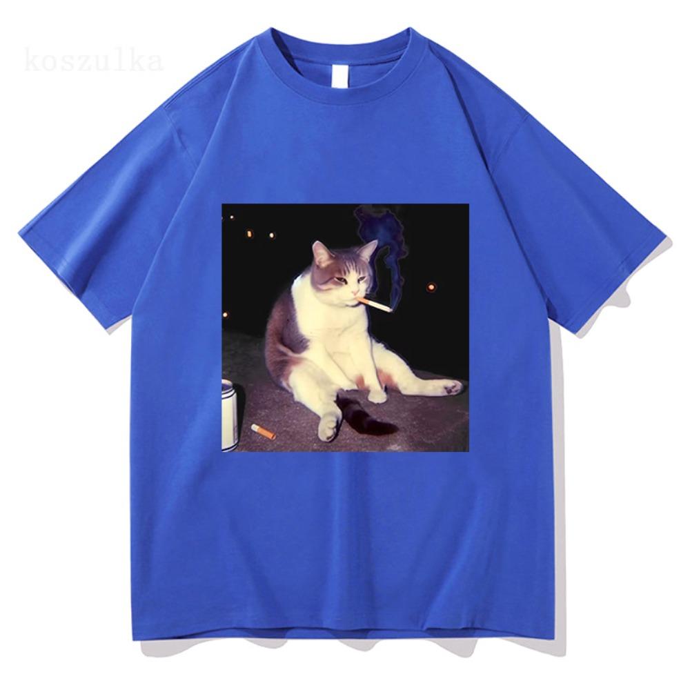 Vintage Cigarette Kitten Funny Smoking Cat Meme Stupid Brainrot Graphic T-Shirt Men Women Fashion T-shirts Cotton T Shirt