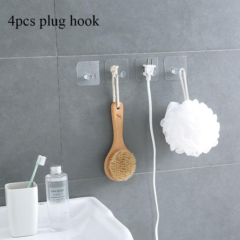 4Pcs/Pack Random Color Home Office Wall Adhesive Plastic Power Plug Storage Hook