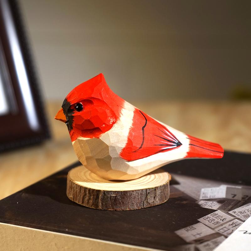 Hand Carved Wooden Bird Cute Sparrow Parrot Chickadee Animal Desktop Decor Original Wood Style
