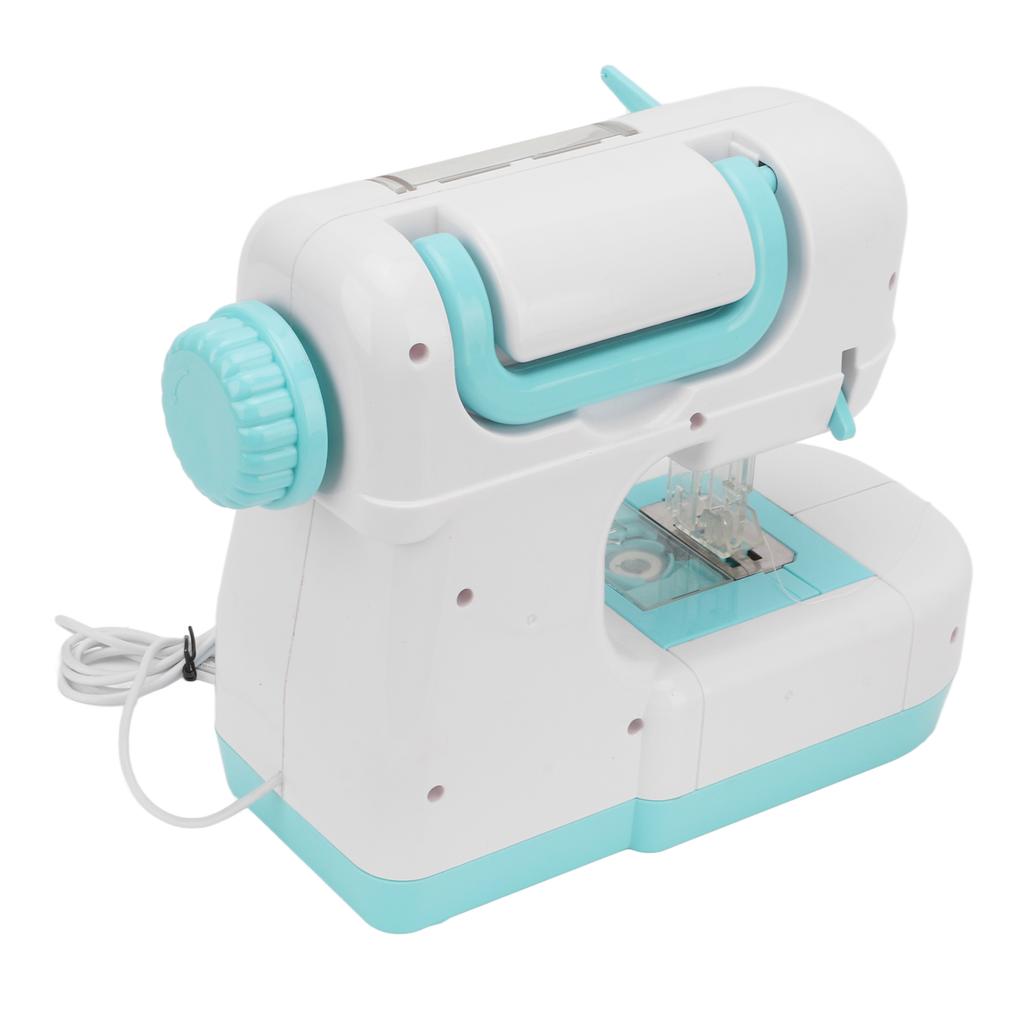 Sewing Machine Toy Blue Portable Mini Simulation Double Stitch Sewing Machine with Lower Thread for