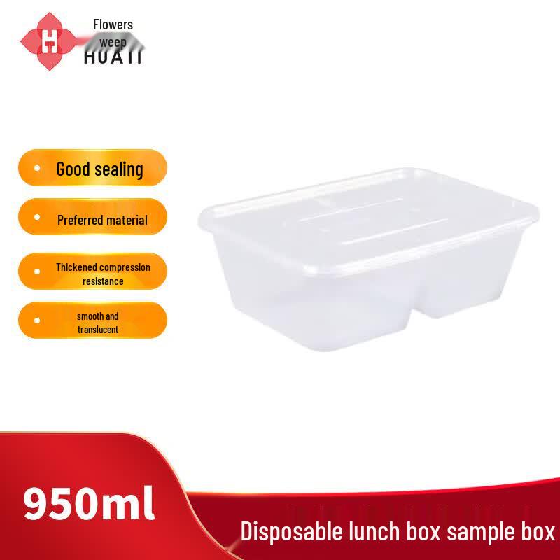 Huati 950ml Divided Transparent Disposable Meal Box