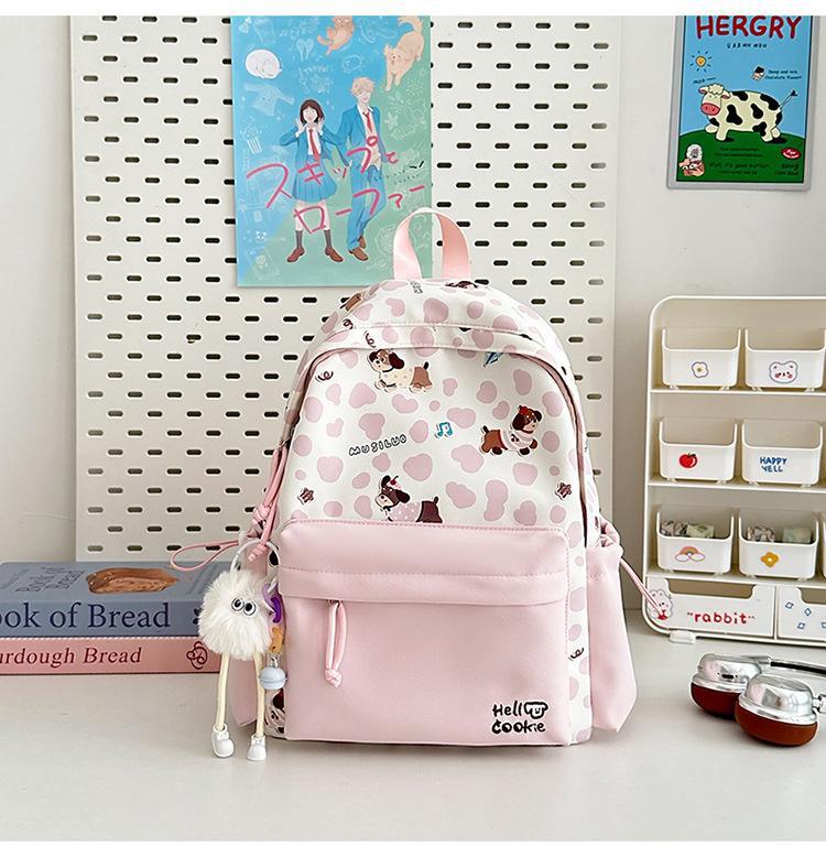 Schoolbag Japanese Ins New High-value, Fresh, Sweet and Cute Polka Dot Puppy Backpack, Light Backpack for Junior High School Students