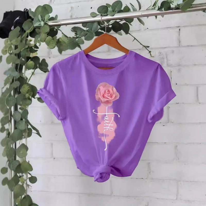 Dámská bavlněná trička s krátkým rukávem, kulatým výstřihem a potiskem