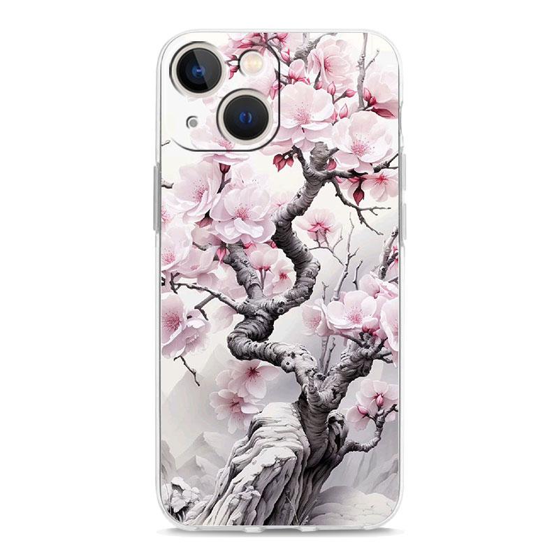 Cherry Blossom Tree Luxury Transparent Phone Case For iPhone 15 14 13 12 mini 11 Pro Max XS X XR SE 7 8 Plus Clear Cover