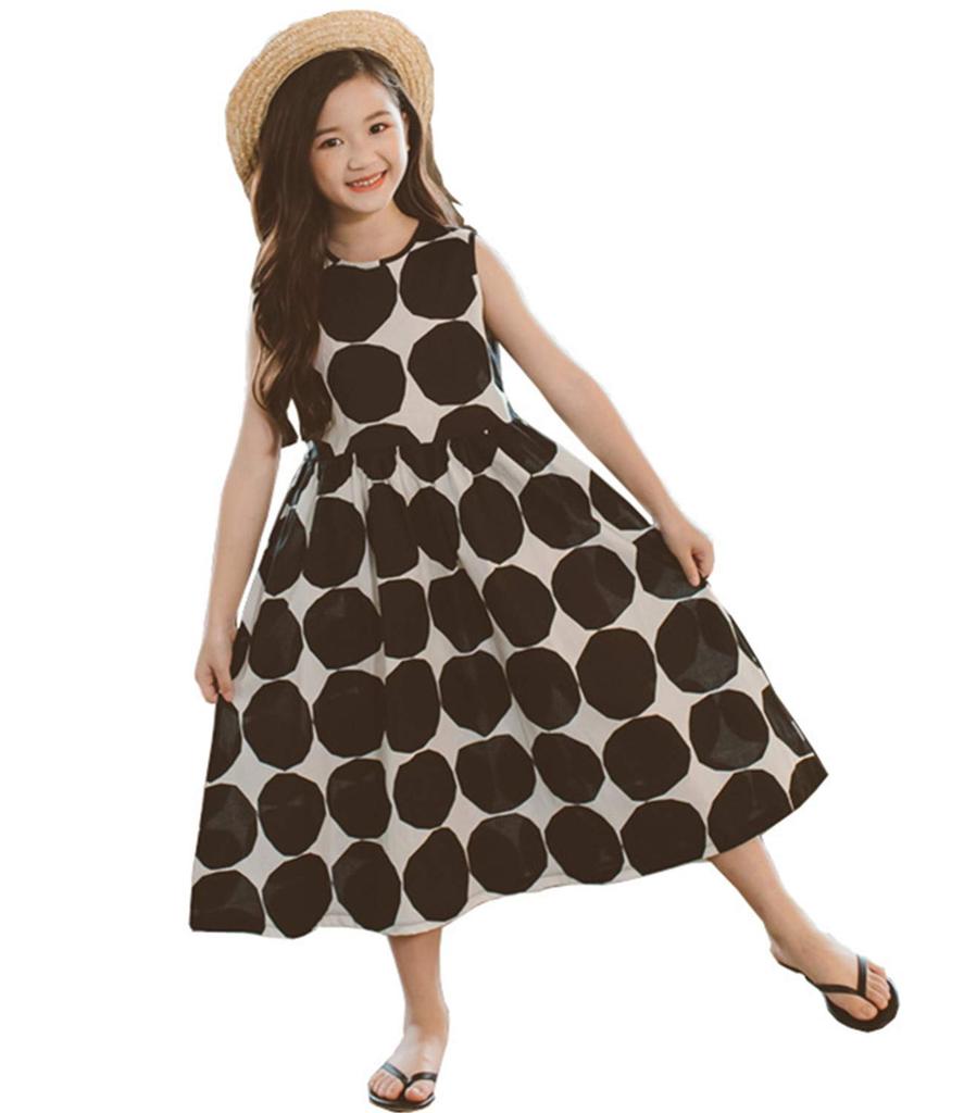 Long Sleeveless Summer Dress with Oversized Polka Maxi Simple Hawaiian Perfect for and Size 130 Biei-ya Kids' Dots, Style, Style, Casual, Resorts,