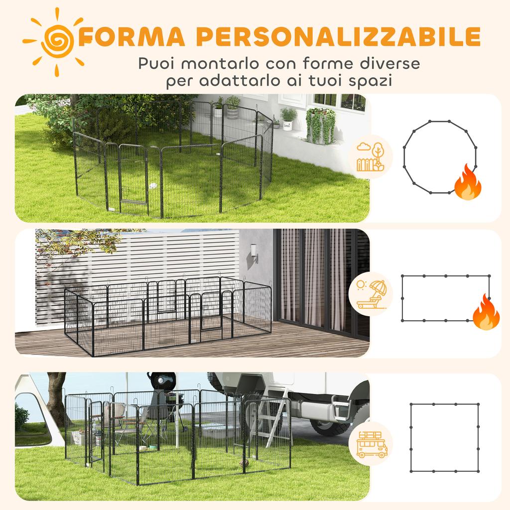12-Panel Modular Dog Playpen, 80x100 Cm, Foldable, with Steel Door and 12 Pegs, Grey