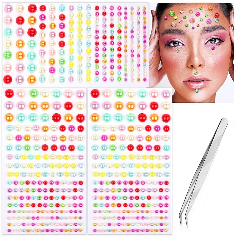 Face Gems Hair Gems, Self-Adhesive Face Jewels Eye Jewels Rhinestones 3/4/5/6/8mm DIY Face Gems Stick on, Halloween Makeup Gems Rave Accessories for One size fits all
