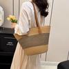 Fashion Straw Woven Tote Bag Square Stripe Woven Shoulder Bag Underarm Bag Large Capacity Vacation Beach Bag Women's Handbags