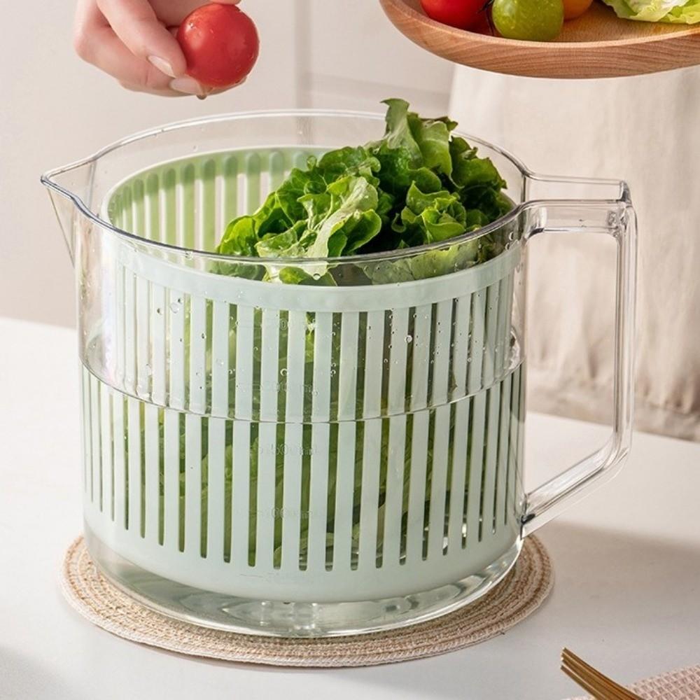 Drain and Spin Dryer Vegetable Washing Basin Plastic Fruit  Manual Spin Basket  Vegetable Washing