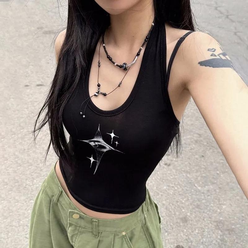 European and American summer U-neck tight street printed vest