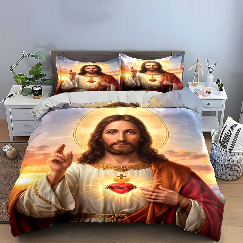 Sacred Heart Jesus Artwork Bedding Duvet Cover Set  (1*Duvet Cover 2*Pillowcases, without duvet insert)