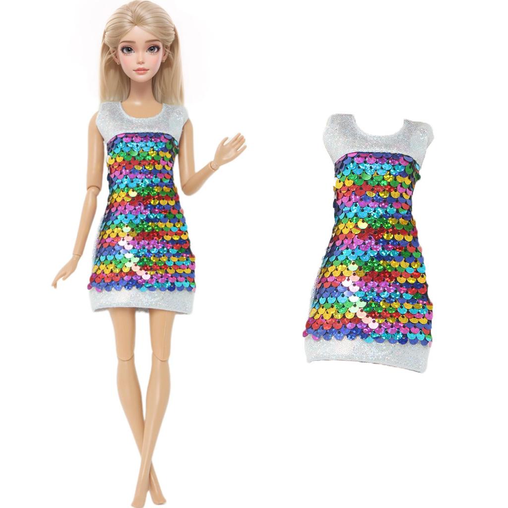 5 Pcs/Set Fashion Doll Clothes for 11.5'' Girl Doll Shiny Sequin Mini Gown Dinner Party Wear Clothes Lace Skirt 30cm Doll Accessories Kids Toy Gift