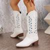 Modă Vintage Broderie Femei Cizme Cowgirl Vestice Modă Slip On Botine Lungi Pantofi cu Toc Gros de Designer Botas Mujer